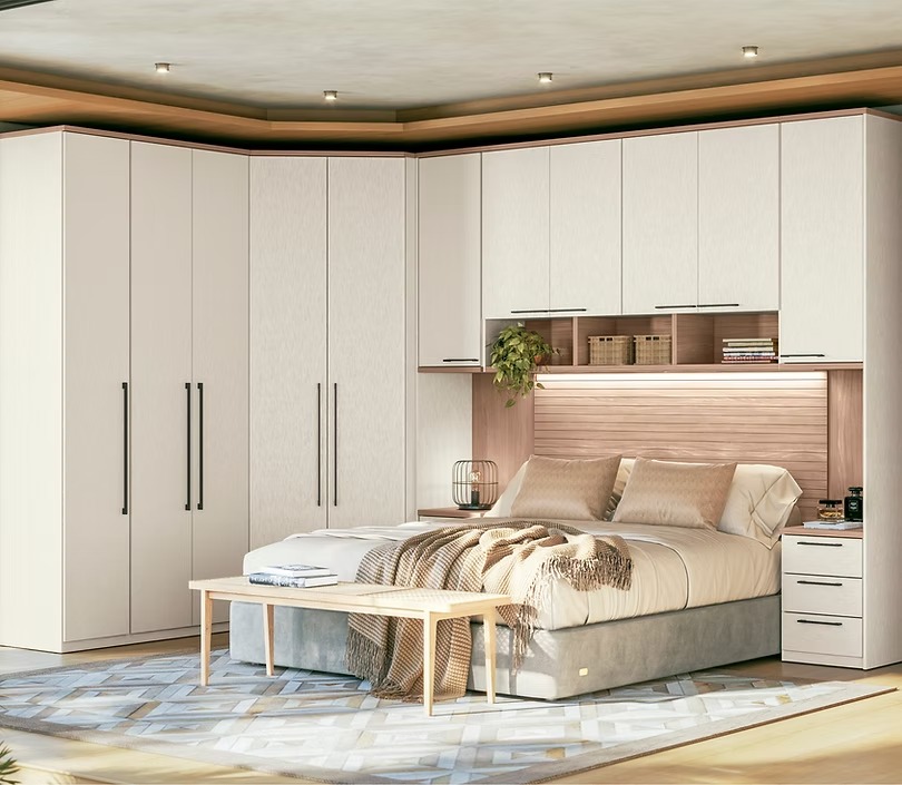 Quarto com base box e colchão